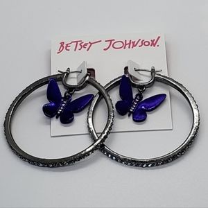Betsey Johnson Butterfly Charm Hoop Earrings - Purple